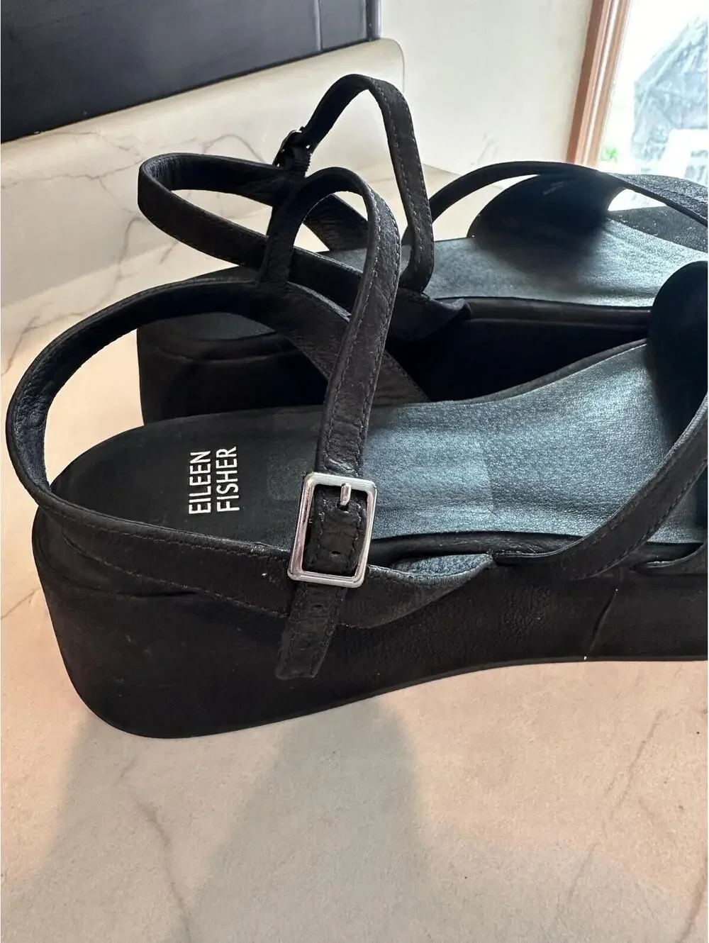 NEW Eileen Fisher Dae Leather Wedge Platform Strappy Sandals Black Women’s sz 10 - Picture 11 of 15